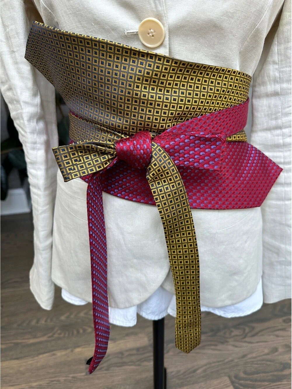 Upcycled Silk Necktie Obi Belt | Handmade Corset Style Belt | One-of-a-Kind | OS